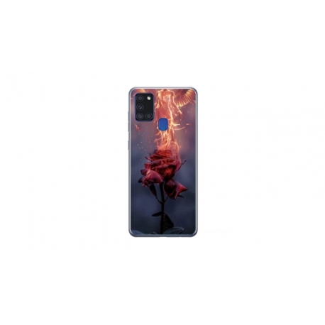 Husa personalizata tip carcasa HQPrint pentru Samsung Galaxy A21S, model Fire Rose, multicolor, S1D1M0158