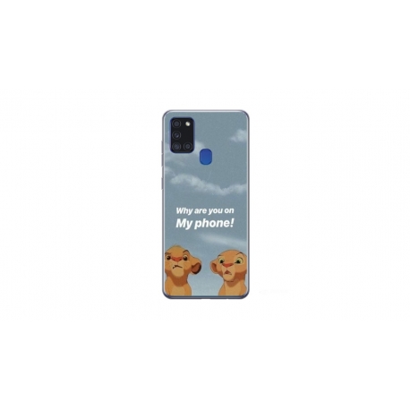Husa personalizata tip carcasa HQPrint pentru Samsung Galaxy A21S, model Why are you on my phone, multicolor, S1D1M0220