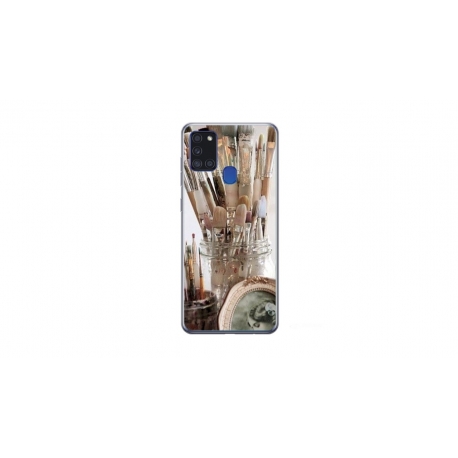 Husa personalizata tip carcasa HQPrint pentru Samsung Galaxy A21S, model Brush, multicolor, S1D1M0282