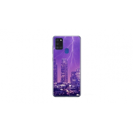 Husa personalizata tip carcasa HQPrint pentru Samsung Galaxy A21S, model Purple Lightning, multicolor, S1D1M0354