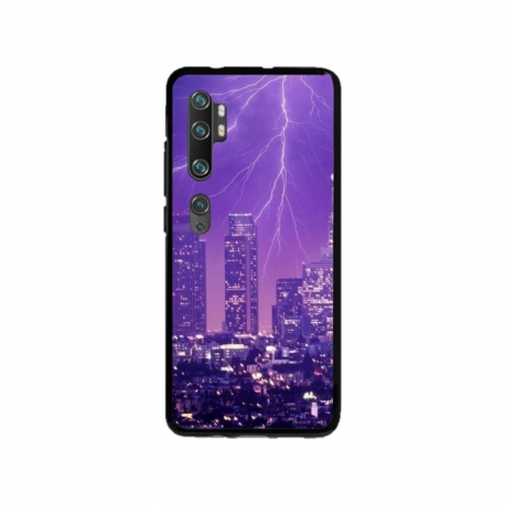 Husa personalizata tip carcasa HQPrint pentru Xiaomi Mi Note 10, model Purple Lightning, multicolor, S1D1M0354