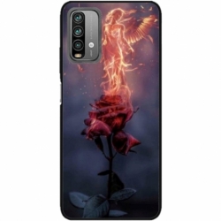 Husa personalizata tip carcasa HQPrint pentru Xiaomi Redmi 9T, model Fire Rose, multicolor, S1D1M0158