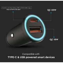Încărcător auto Power Delivery 38W 12-24V/3A USB/C negru