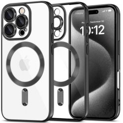 Husă iPhone 16 Pro, MagSafe, transparentă, ramă neagră