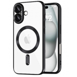 Husă iPhone 16 Plus, MagSafe, transparentă, margini negre