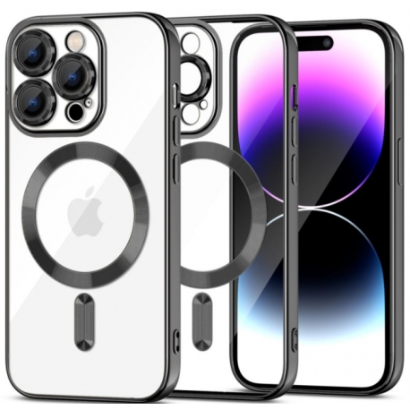 Husă iPhone 15 Pro Max, MagSafe, Transparentă, Ramă Neagră