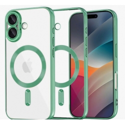 Husă iPhone 16, MagSafe, transparentă, ramă neagră