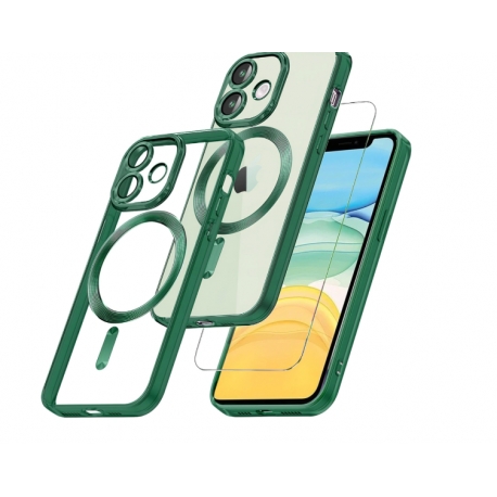 Husă iPhone 14, MagSafe, Transparentă, Ramă Neagră