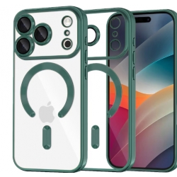 Husă iPhone 14 Pro Max, MagSafe, Transparentă, Ramă Neagră