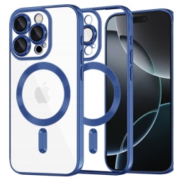 Husă iPhone 16 Pro Max, MagSafe, transparentă, ramă neagră
