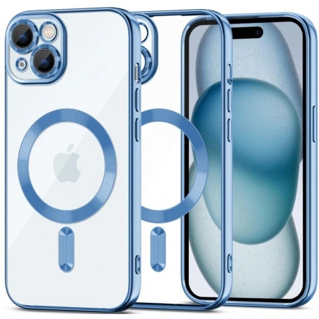 Husă iPhone 15, MagSafe, Transparentă, Ramă Neagră