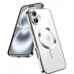 Husă iPhone 16, MagSafe, transparentă, ramă neagră