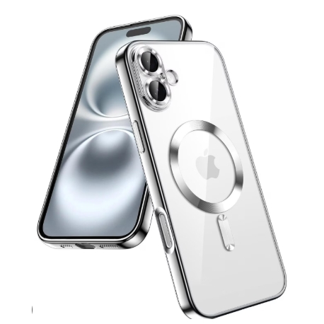 Husă iPhone 16, MagSafe, transparentă, ramă neagră