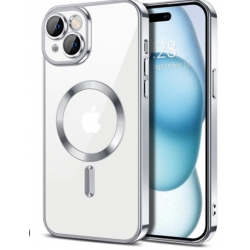Husă iPhone 15, MagSafe, Transparentă, Ramă Neagră